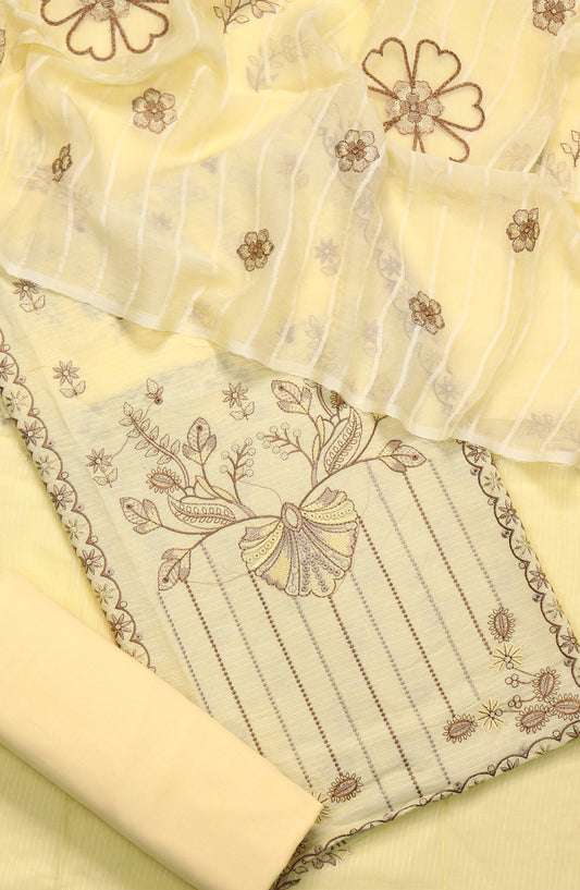 Amna Khadija Embroidered Lawn Unstitched 3 Piece Suit - Design-07 - AM25CHFD - Lemon - Summer Collection