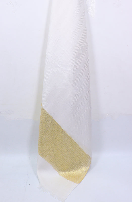Amna Khadija Premium Printed Twill Jacquard Stole - Design-38 - AM25OLT - White - Summer Collection