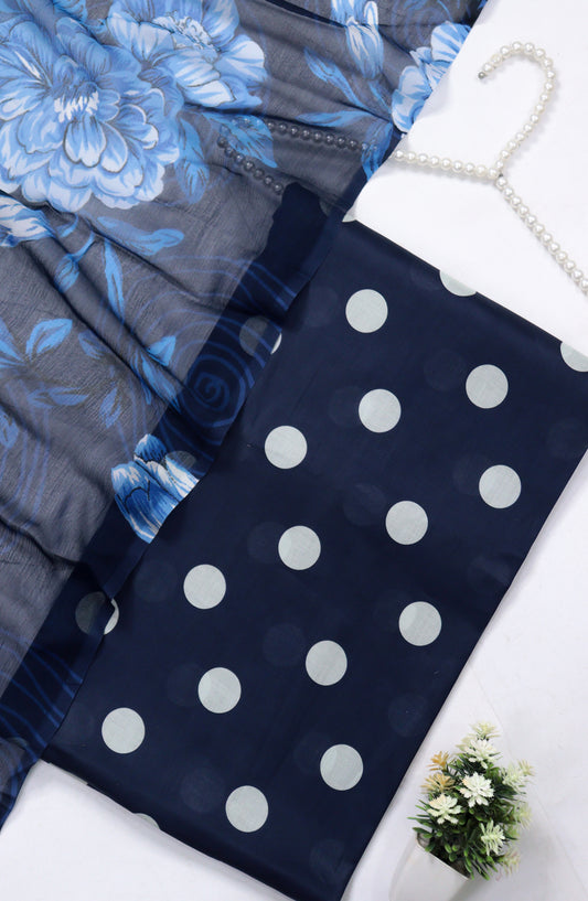 Amna Khadija Polka Dot Printed Lawn Unstitched 3 Piece Suit - D-09 - AM26PLD - Blue - Summer Collection