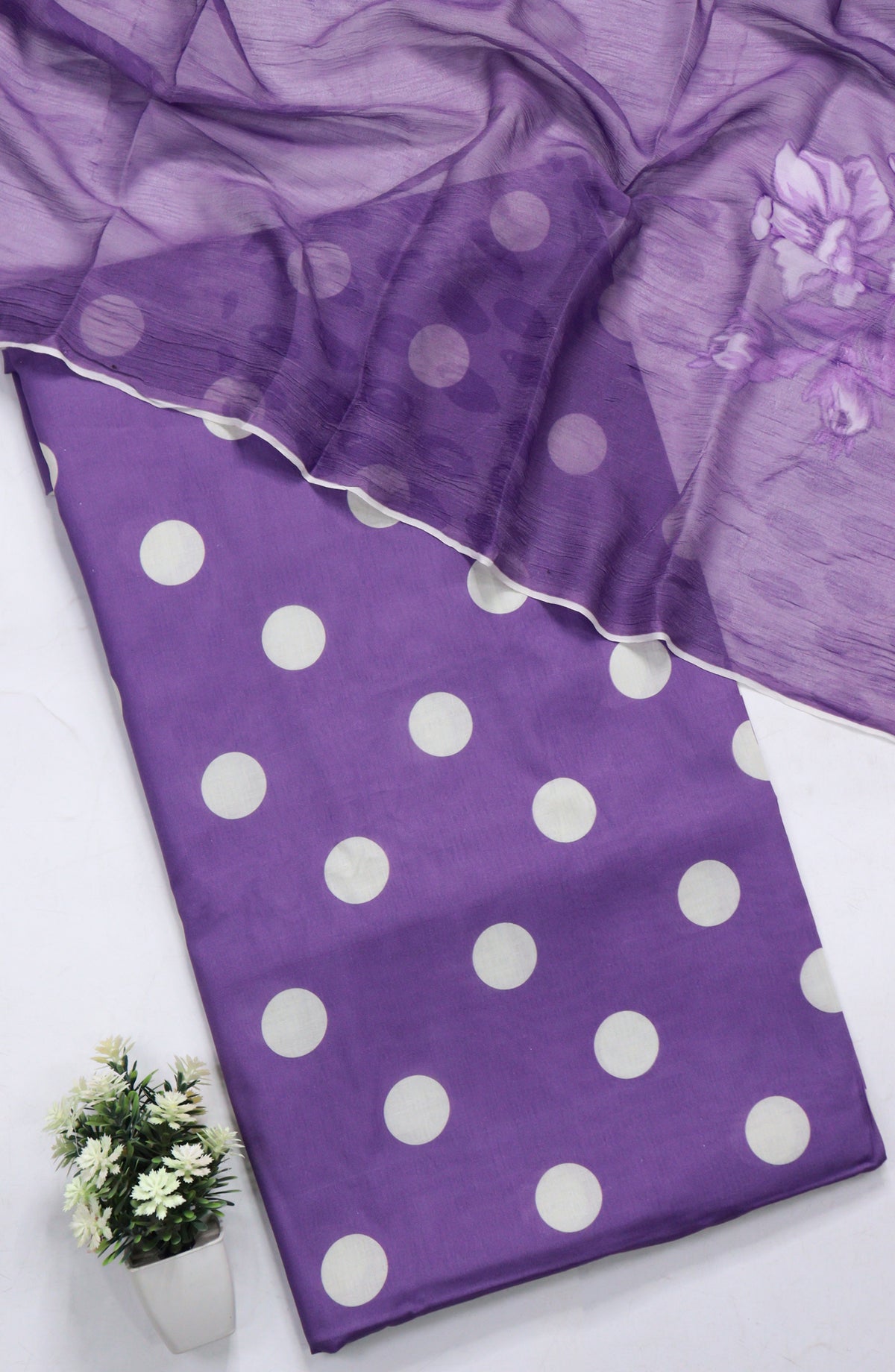 Amna Khadija Polka Dot Printed Lawn Unstitched 3 Piece Suit - D-08 - AM26PLD - Purple - Summer Collection