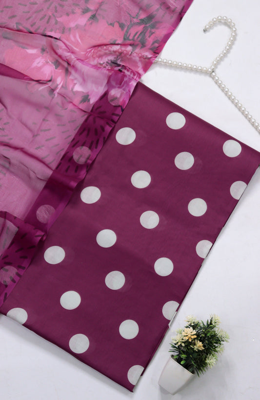 Amna Khadija Polka Dot Printed Lawn Unstitched 3 Piece Suit - D-05 - AM26PLD - Purple - Summer Collection