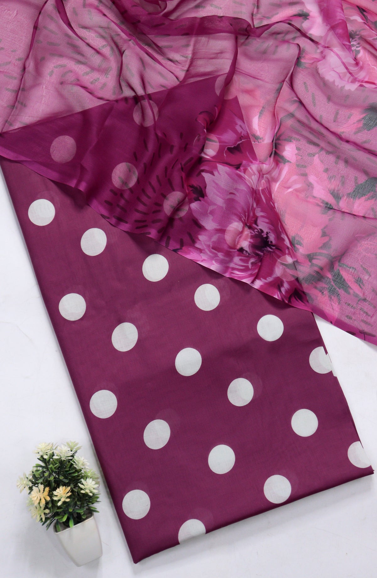 Amna Khadija Polka Dot Printed Lawn Unstitched 3 Piece Suit - D-05 - AM26PLD - Purple - Summer Collection
