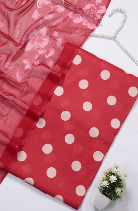 Amna Khadija Polka Dot Printed Lawn Unstitched 3 Piece Suit - D-04 - AM26PLD - Red - Summer Collection