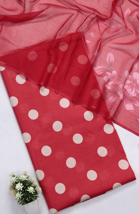 Amna Khadija Polka Dot Printed Lawn Unstitched 3 Piece Suit - D-04 - AM26PLD - Red - Summer Collection