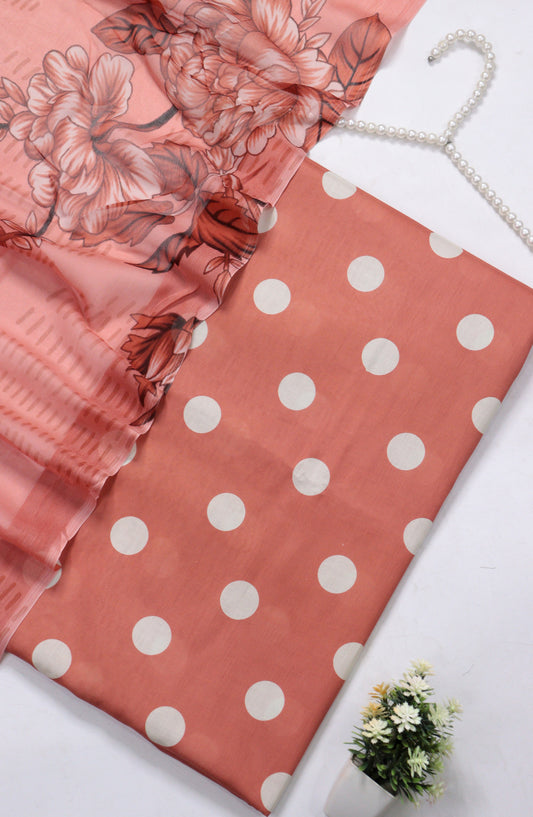 Amna Khadija Polka Dot Printed Lawn Unstitched 3 Piece Suit - D-03 - AM26PLD - Pink - Summer Collection