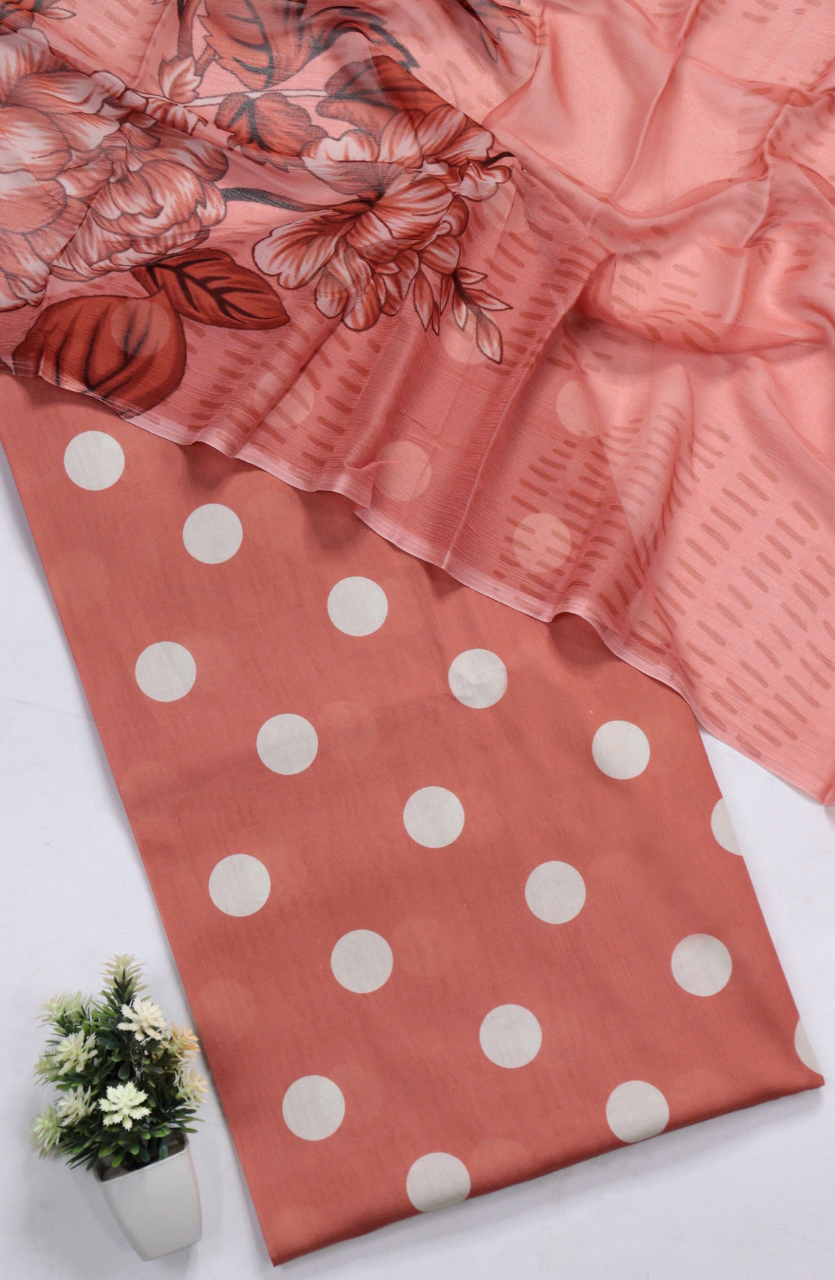 Amna Khadija Polka Dot Printed Lawn Unstitched 3 Piece Suit - D-03 - AM26PLD - Pink - Summer Collection