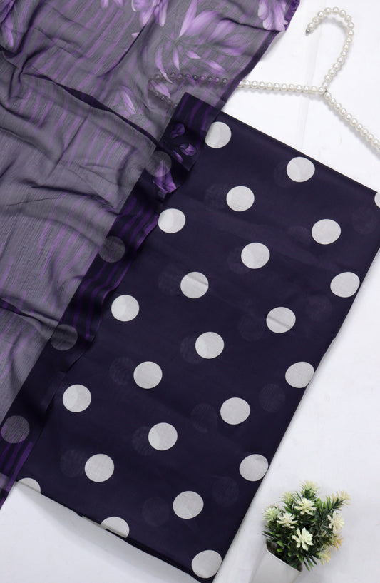 Amna Khadija Polka Dot Printed Lawn Unstitched 3 Piece Suit - D-02 - AM26PLD - Purple - Summer Collection