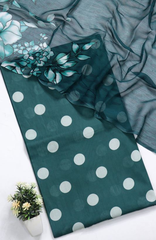 Amna Khadija Polka Dot Printed Lawn Unstitched 3 Piece Suit - D-01 - AM26PLD - Green - Summer Collection