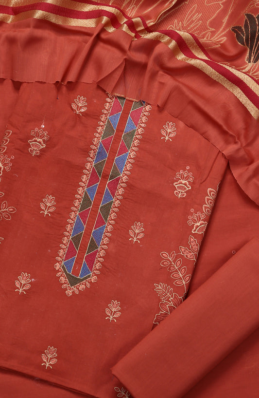 Amna Khadija Embroidered Premium Lawn Unstitched 3 Piece Suit - Design-07 - AM25UPD - Orange - Summer Collection
