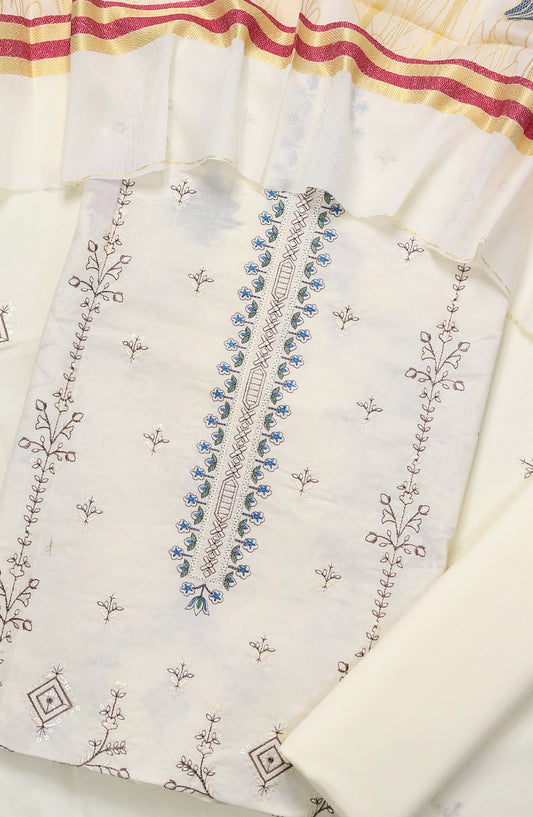 Amna Khadija Embroidered Premium Lawn Unstitched 3 Piece Suit - Design-06 - AM25UPD - White - Summer Collection