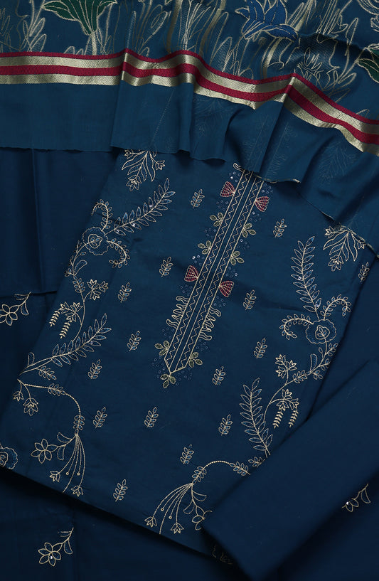 Amna Khadija Embroidered Premium Lawn Unstitched 3 Piece Suit - Design-02 - AM25UPD - Blue - Summer Collection