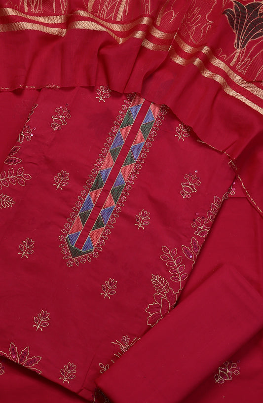 Amna Khadija Embroidered Premium Lawn Unstitched 3 Piece Suit - Design-01 - AM25UPD - Red - Summer Collection