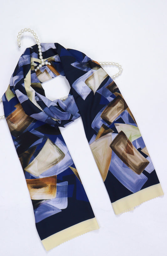 Amna Khadija Premium Satan Silk Stole - D-12 - AM2510156650 - Dark Blue - Winter Collection
