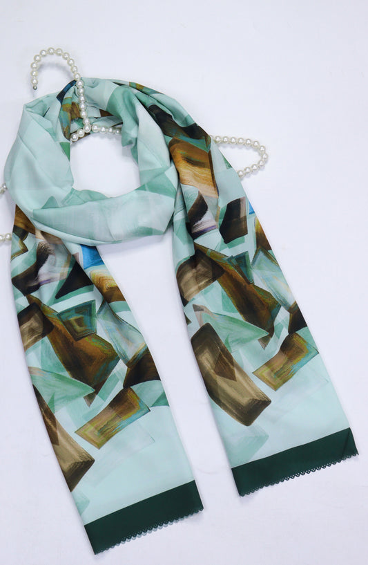 Amna Khadija Premium Satan Silk Stole - D-11 - AM2510156650 - Ice Blue - Winter Collection