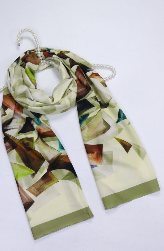 Amna Khadija Premium Satan Silk Stole - D-9 - AM2510156650 - Green - Winter Collection