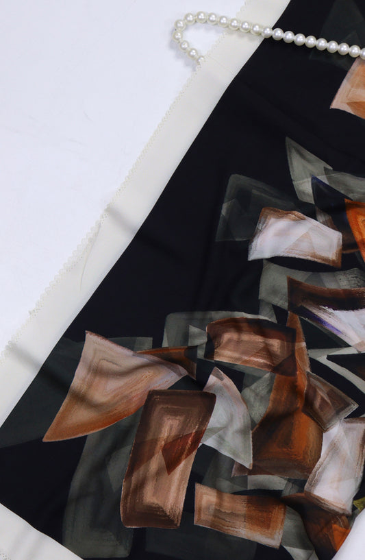 Amna Khadija Premium Satan Silk Stole - D-5 - AM2510156650 - Black - Winter Collection