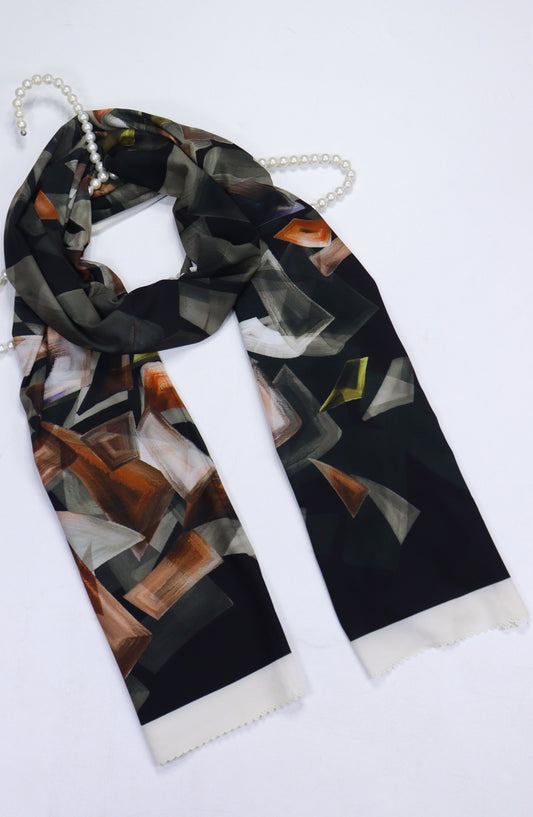 Amna Khadija Premium Satan Silk Stole - D-5 - AM2510156650 - Black - Winter Collection
