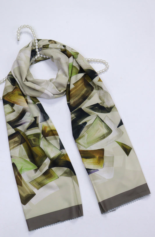 Amna Khadija Premium Satan Silk Stole - D-3 - AM2510156650 - Green - Winter Collection