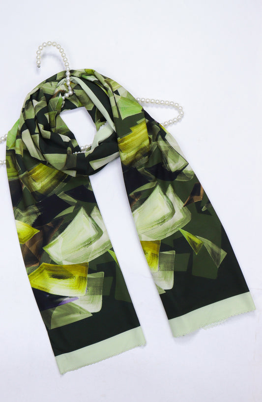 Amna Khadija Premium Satan Silk Stole - D-1 - AM2510156650 - Green - Winter Collection