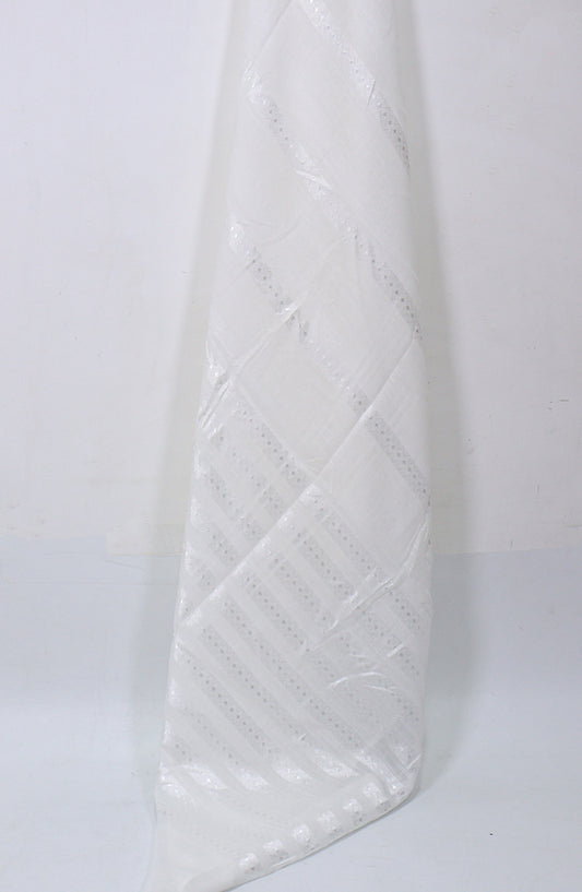 Amna Khadija Premium Printed Twill Jacquard Stole - Design-29 - AM25OLT - White - Summer Collection