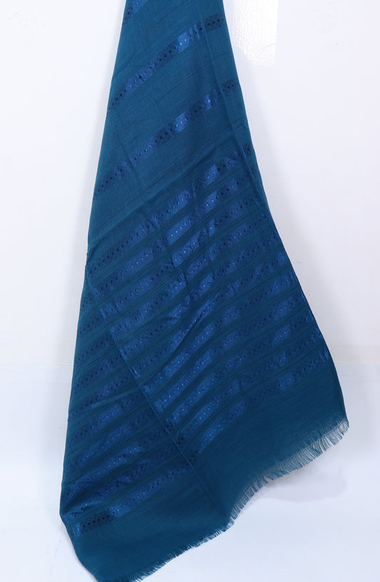 Amna Khadija Premium Printed Twill Jacquard Stole - Design-26 - AM25OLT - Blue - Summer Collection