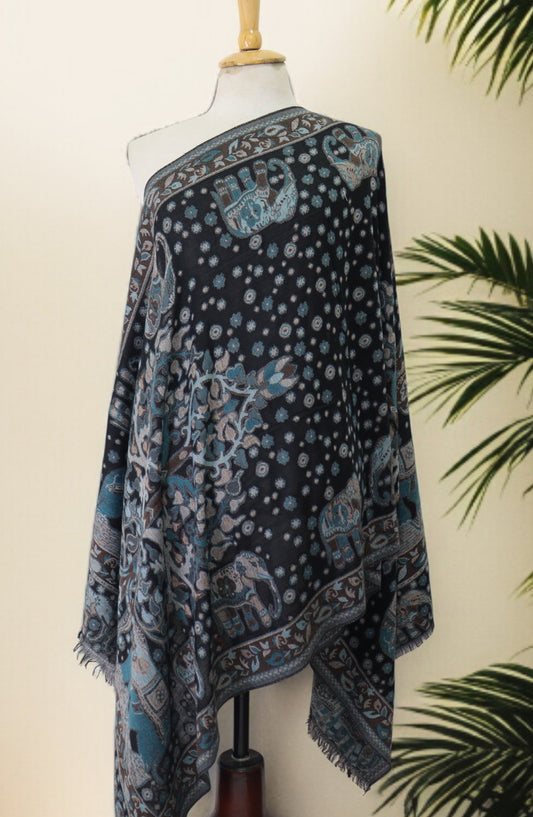 Amna Khadija Premium Wool Shawl - D-01 - AM25SHWL - Black - Winter Collection