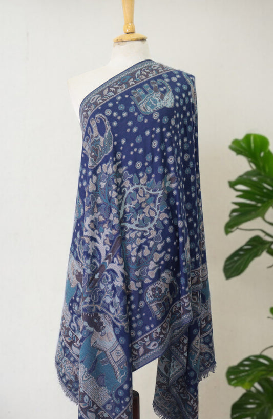 Amna Khadija Premium Wool Shawl - D-02 - AM25SHWL - Blue - Winter Collection