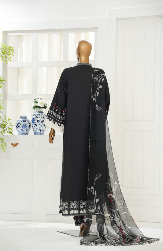 Varzah by Amna Khadija Printed Poly Swiss Stitched 3 Piece Suit - VUB-02 - AM25VRZ - Black - Luxury Collection