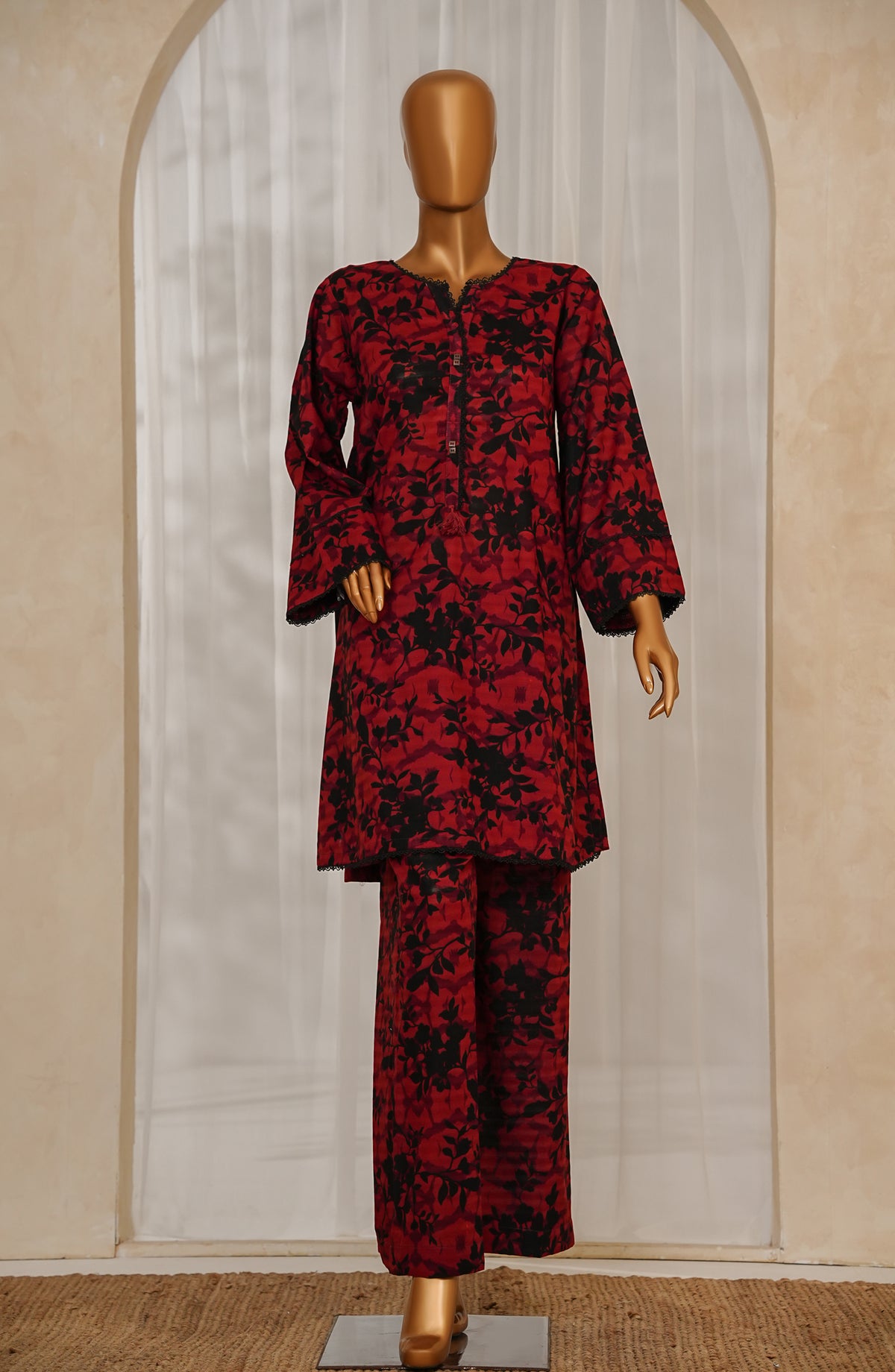 Hum Johli by Amna Khadija Printed Fine Cotton Stitched 2 Piece Suit - AKHJ-09 - AM25AKHJ - Red - Summer Collection