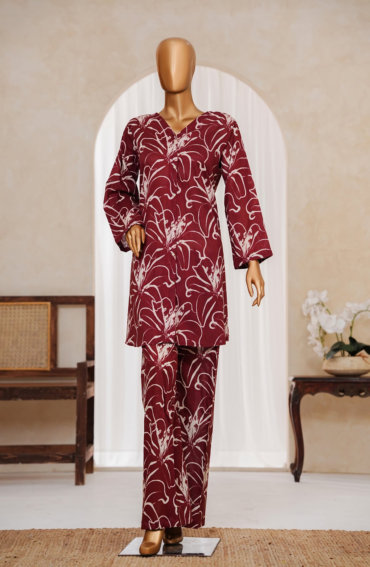 Hum Johli by Amna Khadija Printed Fine Cotton Stitched 2 Piece Suit - AKHJ-07 - AM25AKHJ - Maroon - Summer Collection