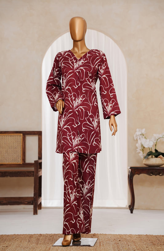 Hum Johli by Amna Khadija Printed Fine Cotton Stitched 2 Piece Suit - AKHJ-07 - AM25AKHJ - Maroon - Summer Collection