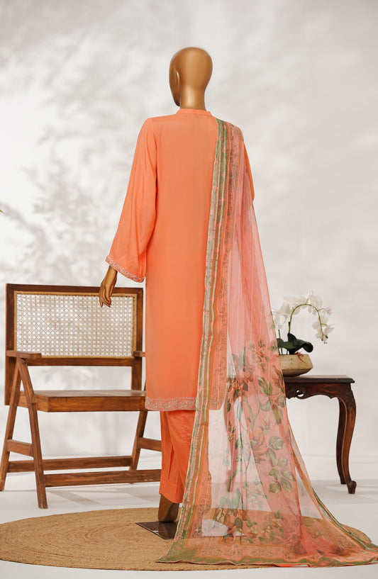 Manisa by Amna Khadija Embroidered Raw Silk Stitched 3 Piece Suit - Design-04 - AM25MANS - Orange - Festive Collection