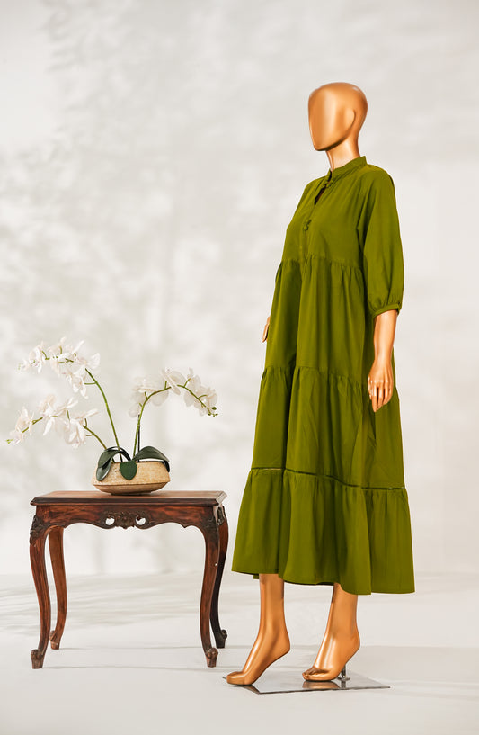 Amna Khadija Printed Khaddar Stitched Frock - FMK-02 - AM25FMK - Green - Frock Mode Collection