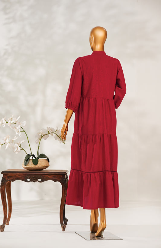 Amna Khadija Printed Khaddar Stitched Frock - FMK-01 - AM25FMK - Maroon - Frock Mode Collection