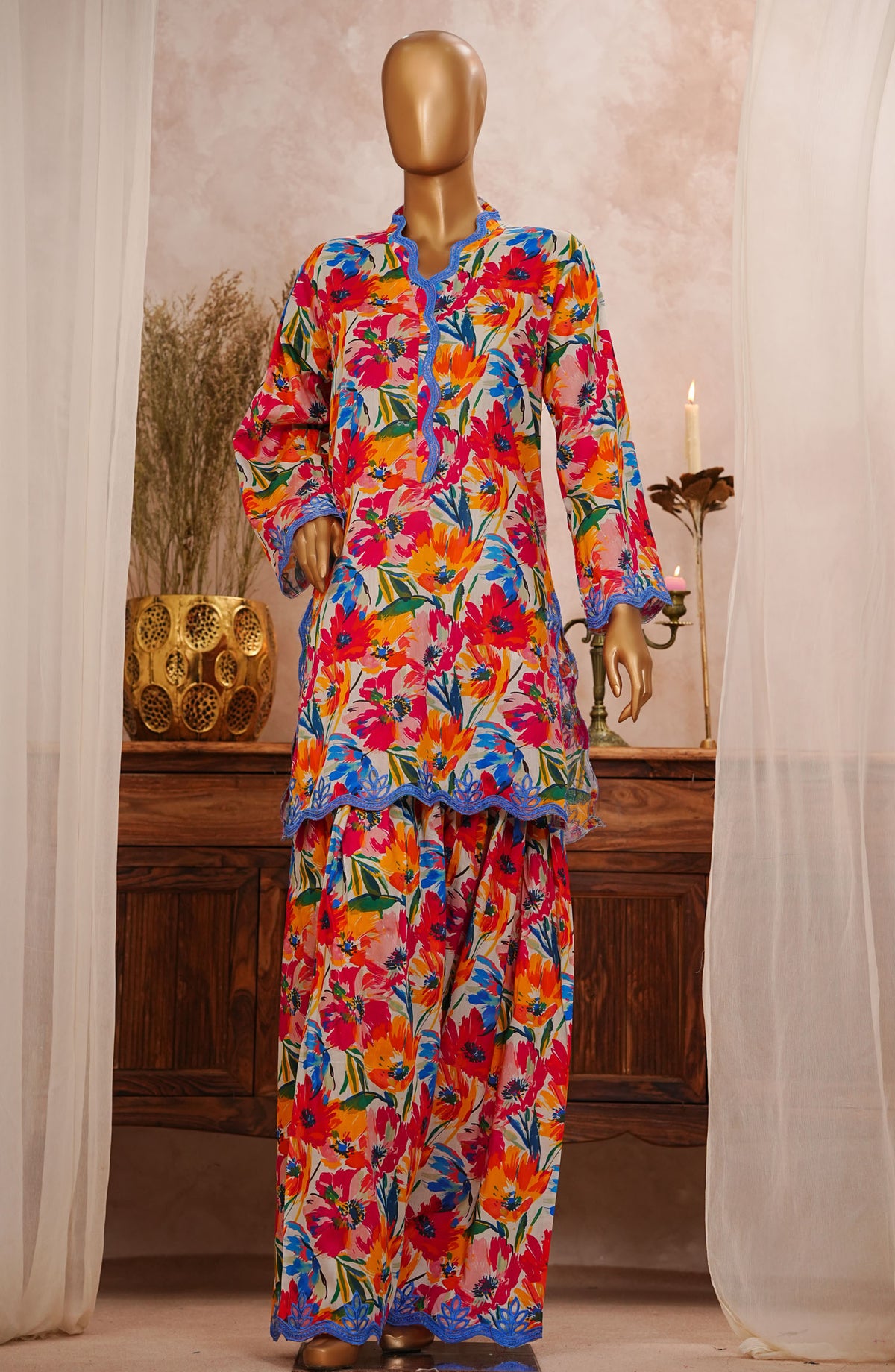 Sangeet by Amna Khajida Embroidered Lawn Pret 2 Piece Suit - AM25FRS - SFSC-03 - Blue - Festive Collection
