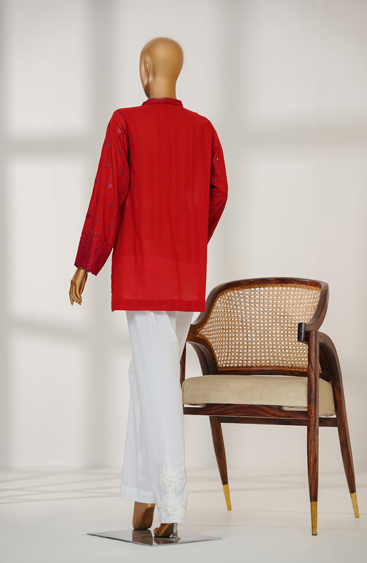 Amna Khadija Urban Fusion Embroidered Cambric Stitched Western Top - UFWT-05 - AKA25UFU - Red - Casual Collection