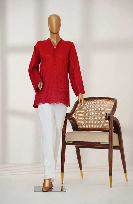 Amna Khadija Urban Fusion Embroidered Cambric Stitched Western Top - UFWT-05 - AKA25UFU - Red - Casual Collection