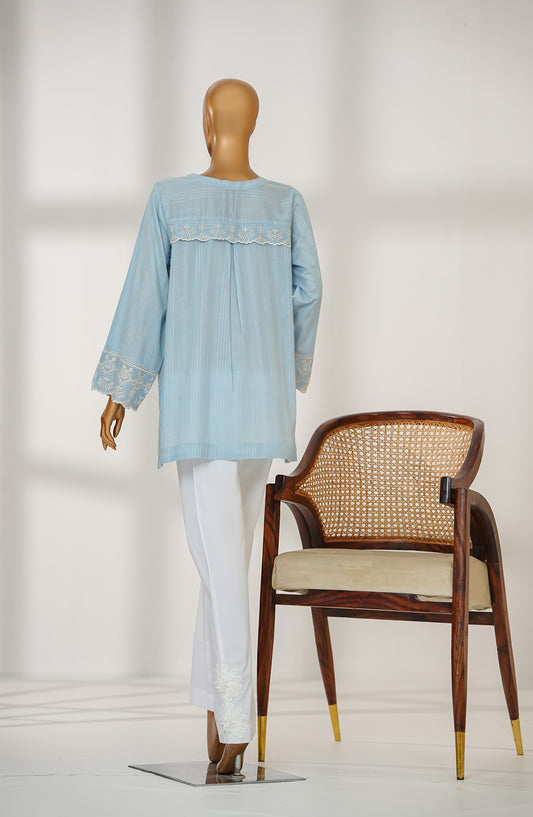 Amna Khadija Urban Fusion Embroidered Cambric Stitched Western Top - UFWT-06 - AKA25UFU - Sky Blue - Casual Collection