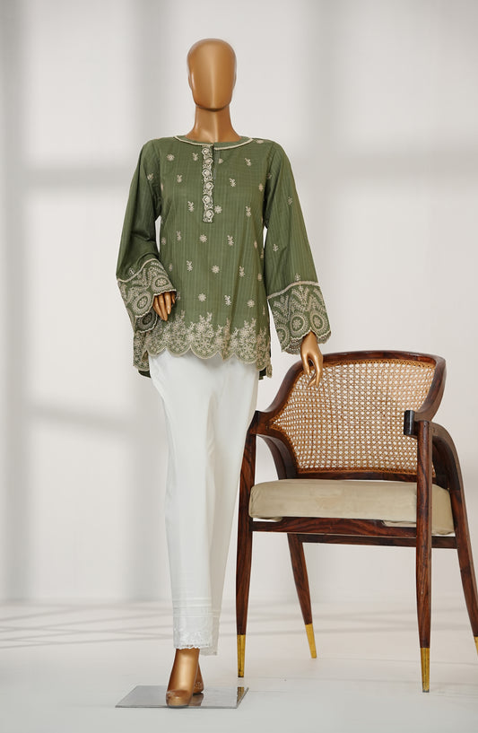 Amna Khadija Urban Fusion Embroidered Cambric Stitched Western Top - UFWT-07 - AKA25UFU - Green - Casual Collection