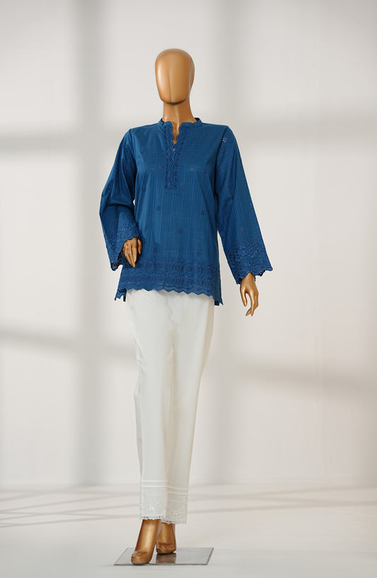 Amna Khadija Urban Fusion Embroidered Cambric Stitched Western Top - UFWT-10 - AKA25UFU - Blue - Casual Collection