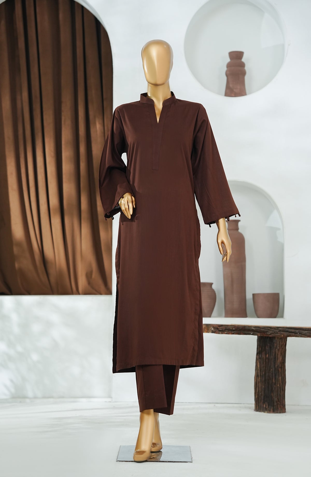 Amna Khadija Printed Cotton Stitched 2 Piece Suit - DPSS-02 - AM26DPSS - Brown - Daily Wear Collection