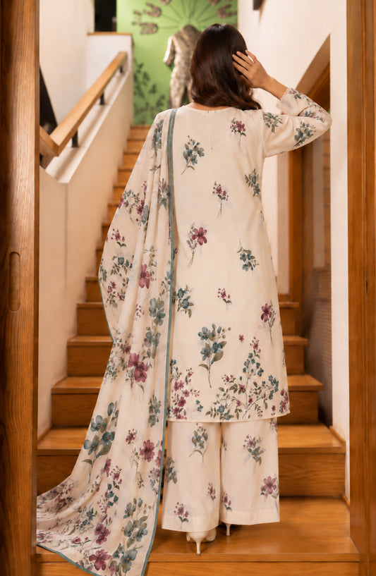 Amna Khadija Printed Cotton Stitched 3 Piece Suit - AKED-05 - AM26VRY - Off White - Summer Collection
