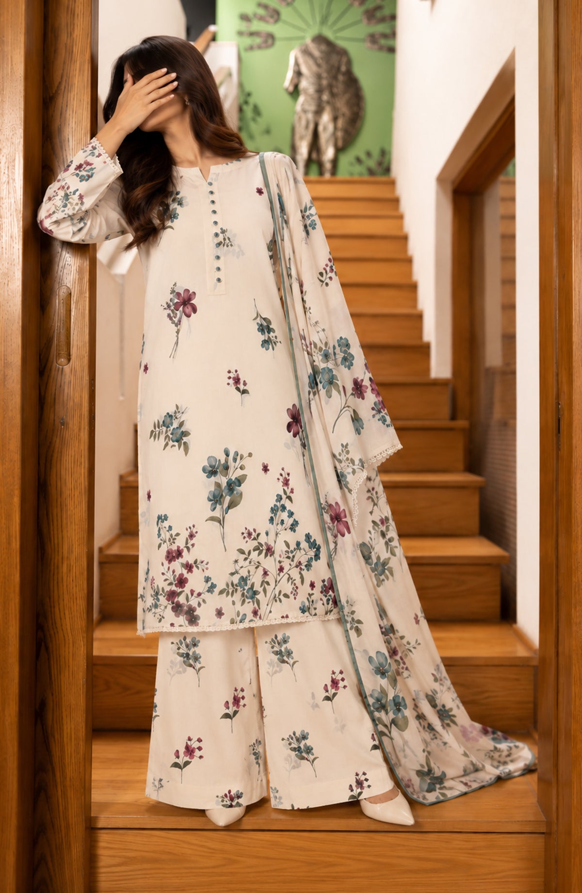Amna Khadija Printed Cotton Stitched 3 Piece Suit - AKED-05 - AM26VRY - Off White - Summer Collection