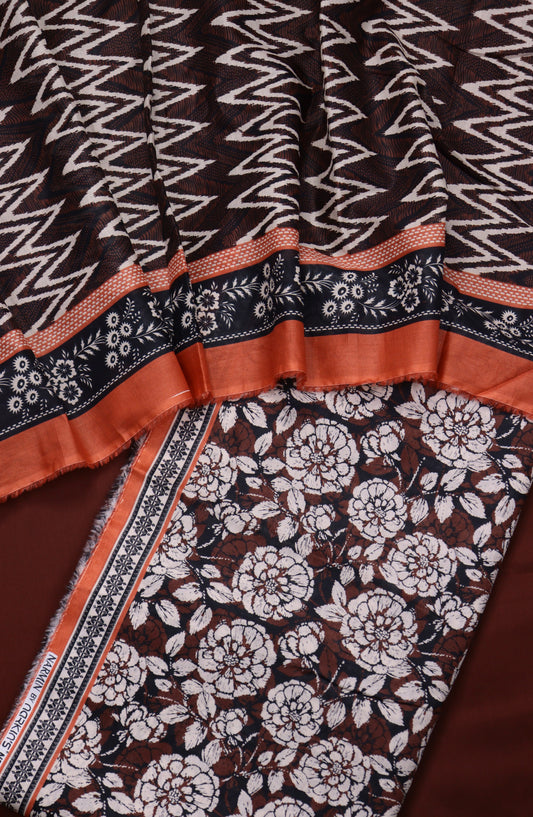 Amna Khadija Printed Cotton Unstitched 3 Piece Suit - Design-03 - AM25MIDC - Maroon - Mid Summer Collection