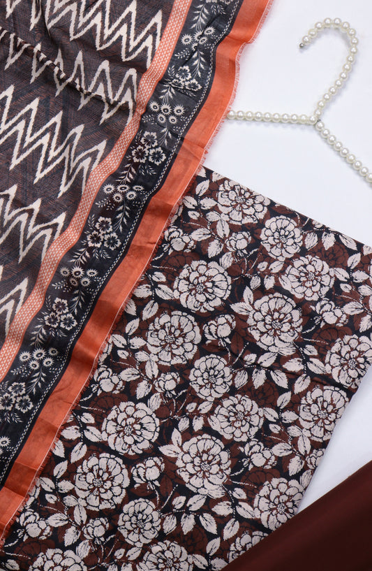 Amna Khadija Printed Cotton Unstitched 3 Piece Suit - Design-03 - AM25MIDC - Maroon - Mid Summer Collection