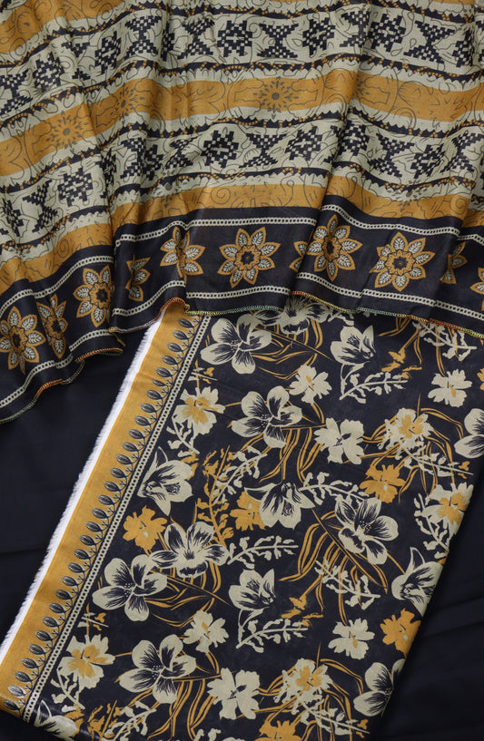 Amna Khadija Printed Cotton Unstitched 3 Piece Suit - Design-06 - AM25MIDC - Black - Mid Summer Collection