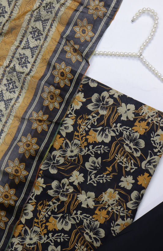 Amna Khadija Printed Cotton Unstitched 3 Piece Suit - Design-06 - AM25MIDC - Black - Mid Summer Collection