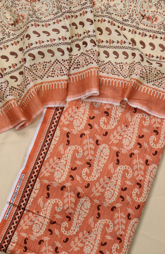 Amna Khadija Printed Cotton Unstitched 3 Piece Suit - Design-07 - AM25MIDC - Orange - Mid Summer Collection