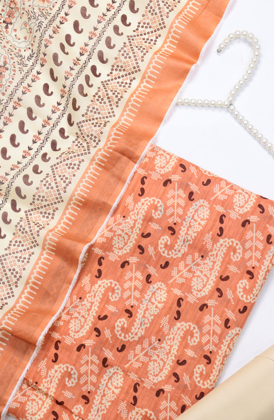 Amna Khadija Printed Cotton Unstitched 3 Piece Suit - Design-07 - AM25MIDC - Orange - Mid Summer Collection