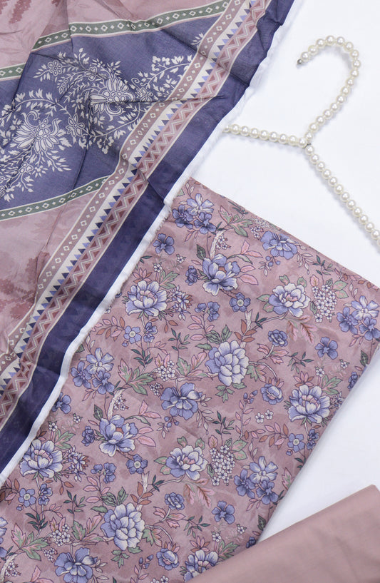 Amna Khadija Printed Cotton Unstitched 3 Piece Suit - Design-08 - AM25MIDC - Light Purple - Mid Summer Collection